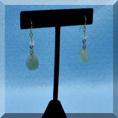 J53. Goldtone and light green stone with crystal bead drop earrings. - $14 